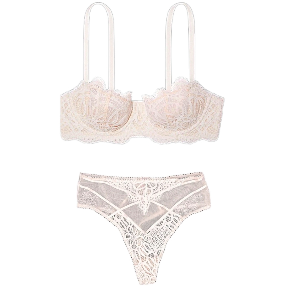 Victoria's Secret Dream Angels Wicked Uplift Bra 34DDD and Panty Set XS - Cream
